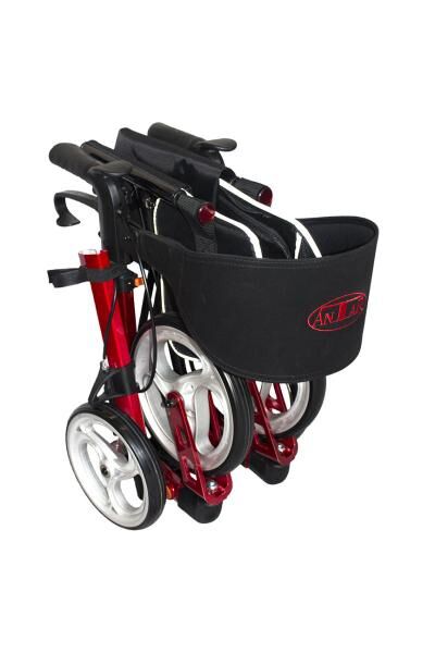 ANTAR Premium faltbarer Leichtgewicht Rollator aus Aluminium mit Ankipphilfe inkl. Einkaufkorb
