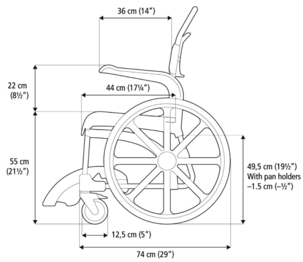 etac Clean Dusch- und Toilettenrollstuhl 24" mit Bremsen an beiden Rädern, Armlehnen schwenkbar