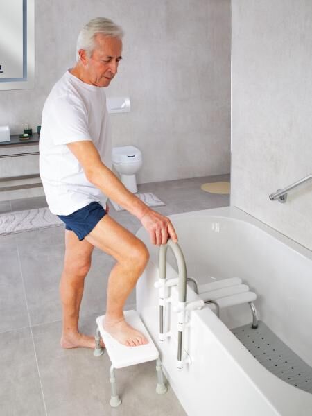 RIDDER Badewannen-Einstiegshilfe Sam, 54cm, weiß, kein Bohren mit Klebelösung