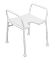 RUSSKA höhenverstellbarer Aluminium-Duschhocker 62–72x54x58 cm mit Armlehnen u. Hygieneausschnitt