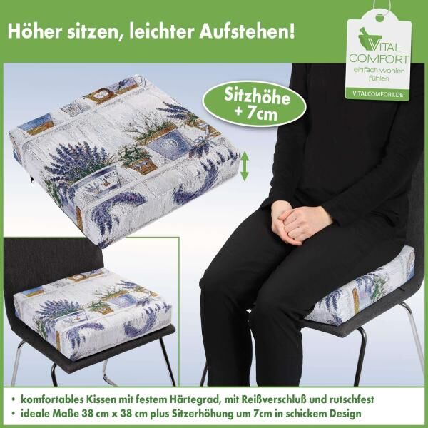 Vital Comfort Sitzerhöhung Lavendel 38 x 38 x 7 cm begünstigt eine aufrechte Sitzhaltung