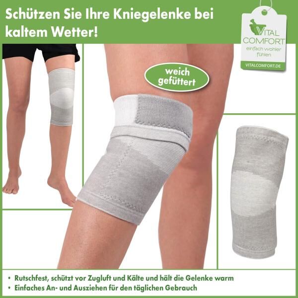 Vital Comfort Kniewärmer, grau, 1 Paar schützt vor Zugluft und Kälte