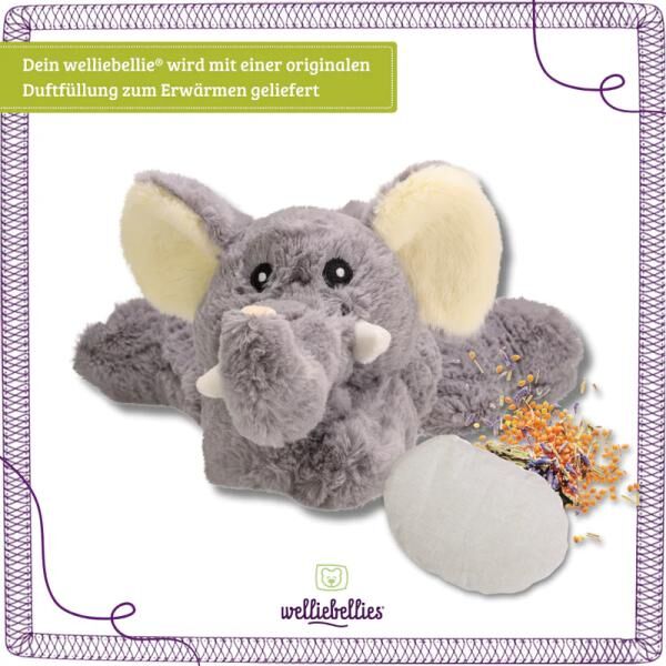 welliebellies® "Elefant groß" Wärmekuscheltier mit Bio-Hirse-Füllung, spendet bis zu 90 min Wärme