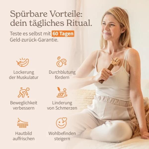 styleholz® Massage-Roller aus Eschenholz, 22,5 cm, stimuliert die Haut und Durchblutung