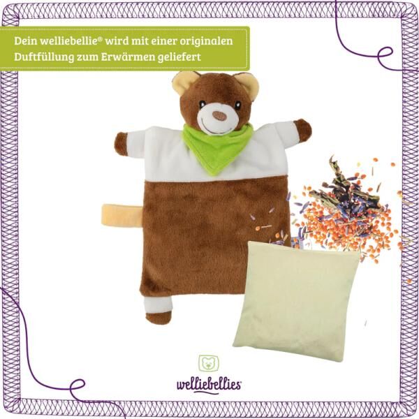 welliebellies® "Schmusetuch Bär" Wärmekuscheltier mit Bio-Hirse-Füllung, spendet bis zu 90 min Wärme
