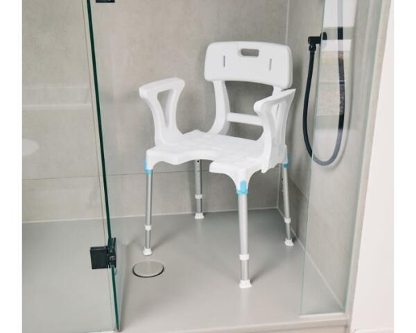 Russka laguna Duschstuhl mit Armlehnen und Rückenlehne,mit Hygieneausschnitt, Belastbarkeit 150 kg