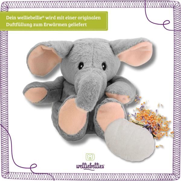 welliebellies® "Elefant midi" Wärmekuscheltier mit Bio-Hirse-Füllung, spendet bis zu 90 min Wärme