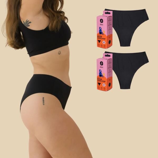 dais Cheeky Periodenunterwäsche, super saugfähig (4 Tampons), 2er Bundle, in Schwarz