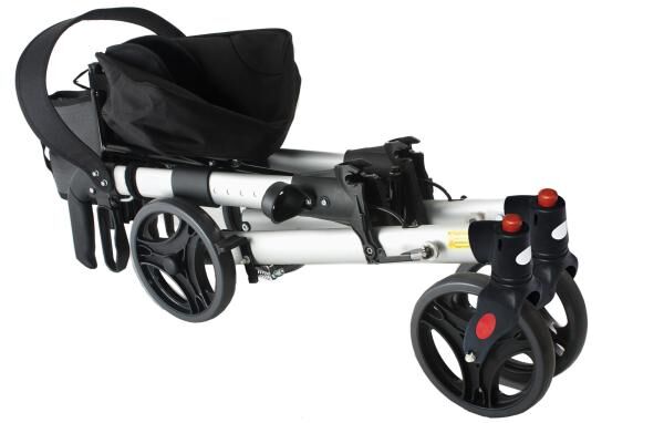 RIDDER Rollator Mio doppelt zusammenfaltbar mit Ankipphilfe, Sitz, Rückengurt u. Reflektoren