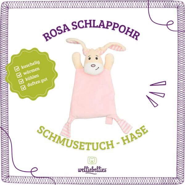 welliebellies® "Schmusetuch Hase" Wärmekuscheltier mit Bio-Hirse-Füllung, bis zu 90 min Wärme
