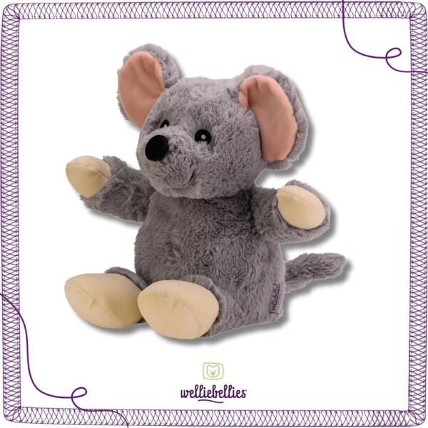 welliebellies® "Maus groß" Wärmekuscheltier mit Bio-Hirse-Füllung, spendet bis zu 90 min Wärme