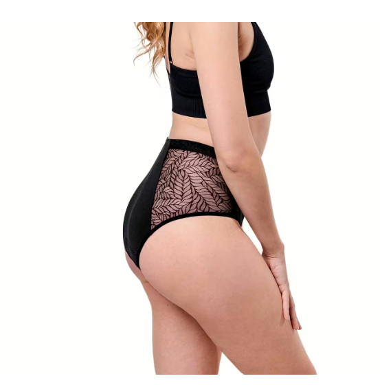 SELENACARE atmungsaktive Periodenunterwäsche Recycled Lace Leaf High Waist mit recycelter Spitze