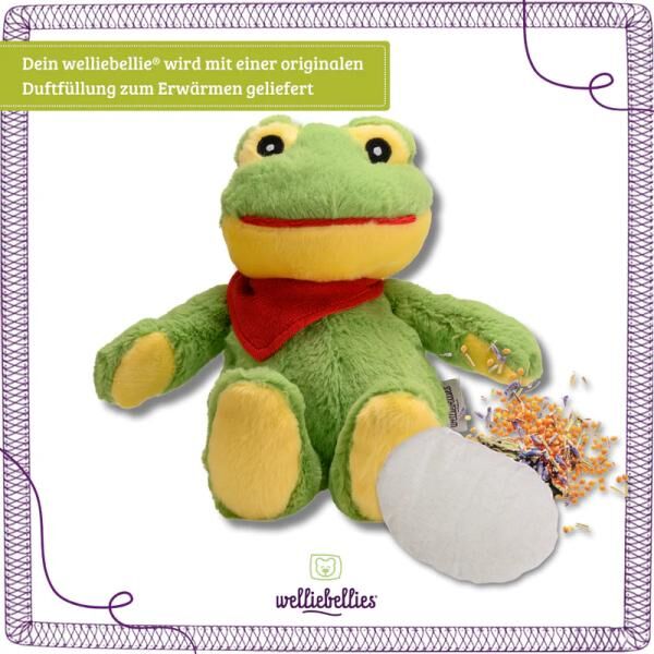 welliebellies® "Frosch groß" Wärmekuscheltier mit Bio-Hirse-Füllung, spendet bis zu 90 min Wärme