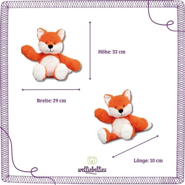 welliebellies® "Fuchs groß" Wärmekuscheltier mit Bio-Hirse-Füllung, spendet bis zu 90 min Wärme