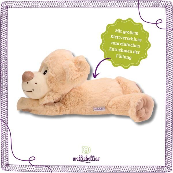 welliebellies® "Hund groß" Wärmekuscheltier mit Bio-Hirse-Füllung, spendet bis zu 90 min Wärme
