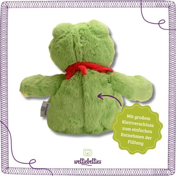 welliebellies® "Frosch groß" Wärmekuscheltier mit Bio-Hirse-Füllung, spendet bis zu 90 min Wärme