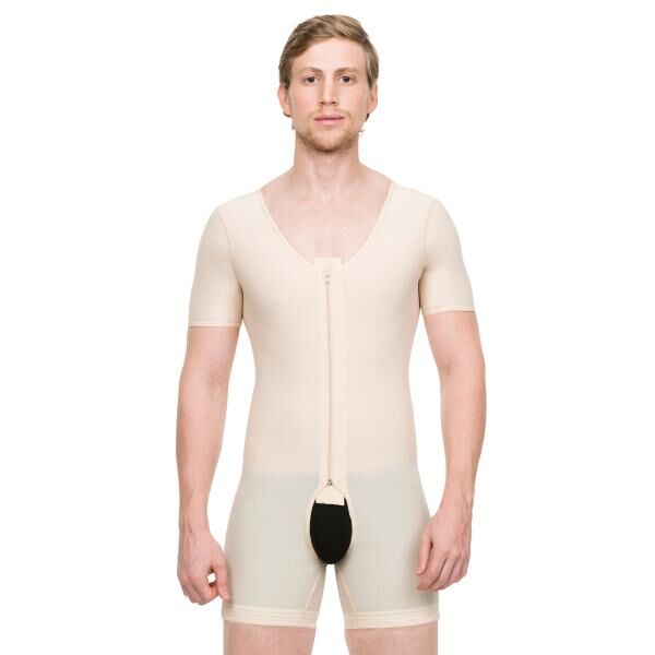 TRICONmed ISAVELA postoperativer Herren Kompressions-Body mit kurzen Ärmeln u. offenem Schritt