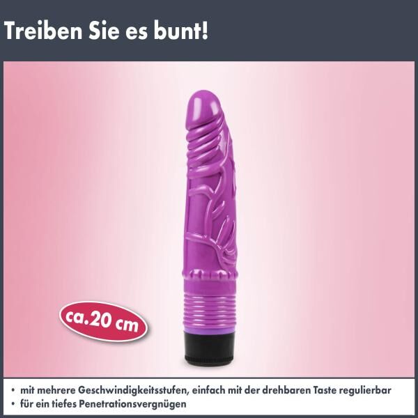 LUSTVOLL Vibrator 20 cm violett mit mehreren Vibrationsstufen aus weichem und dehnbarem Material