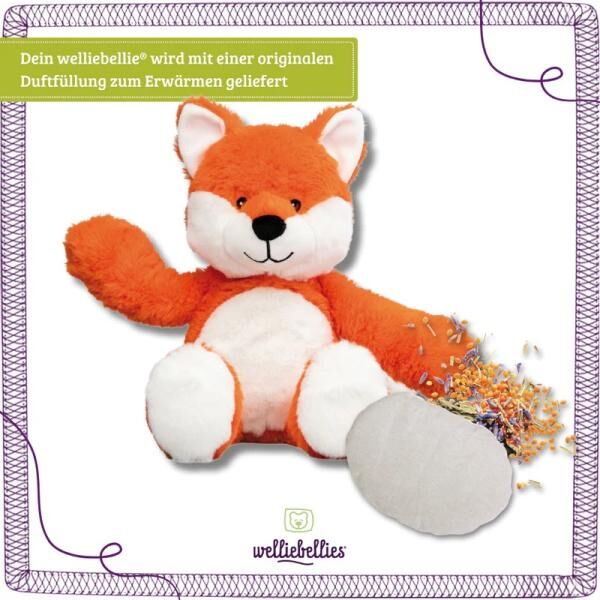 welliebellies® "Fuchs groß" Wärmekuscheltier mit Bio-Hirse-Füllung, spendet bis zu 90 min Wärme