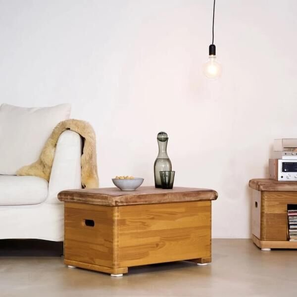 ARTZT Vintage Series Sprungkasten PLUS aus Nadelholz und Rindsleder 70 x 50 x 40 cm