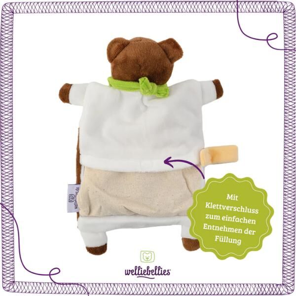 welliebellies® "Schmusetuch Bär" Wärmekuscheltier mit Bio-Hirse-Füllung, spendet bis zu 90 min Wärme