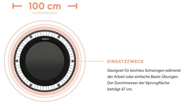 bellicon Trampolin Klassik mit Klappbeinen, 100 cm für Basisübungen, starke Seilringstärke