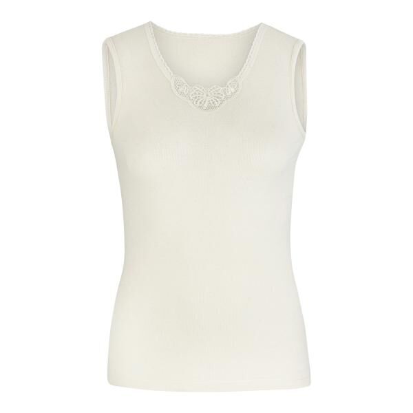Moser Care Angora Damen Unterhemd naturweiß ohne Arm mit Spitze am Ausschnitt