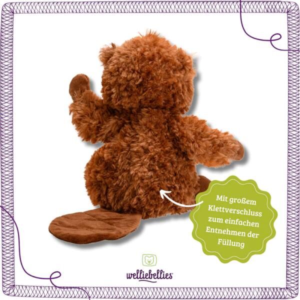 welliebellies® "Biber groß" Wärmekuscheltier mit Bio-Hirse-Füllung, spendet bis zu 90 min Wärme