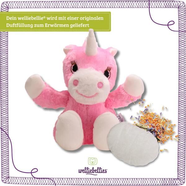 welliebellies® "Einhorn groß" Wärmekuscheltier mit Bio-Hirse-Füllung, spendet bis zu 90 min Wärme