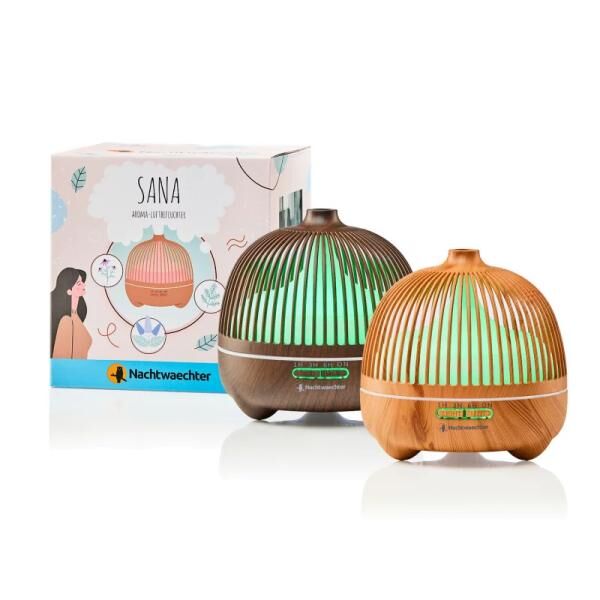 Nachtwaechter Sana Aroma-DIFFUSOR mit Ultraschall-Verneblung in Holzoptik für Aromatherapie