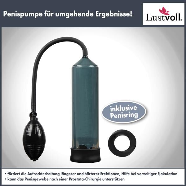 LUSTVOLL Penispumpe klassisch schwarz für eine verzögerte Ejakulation inkl. Penisring