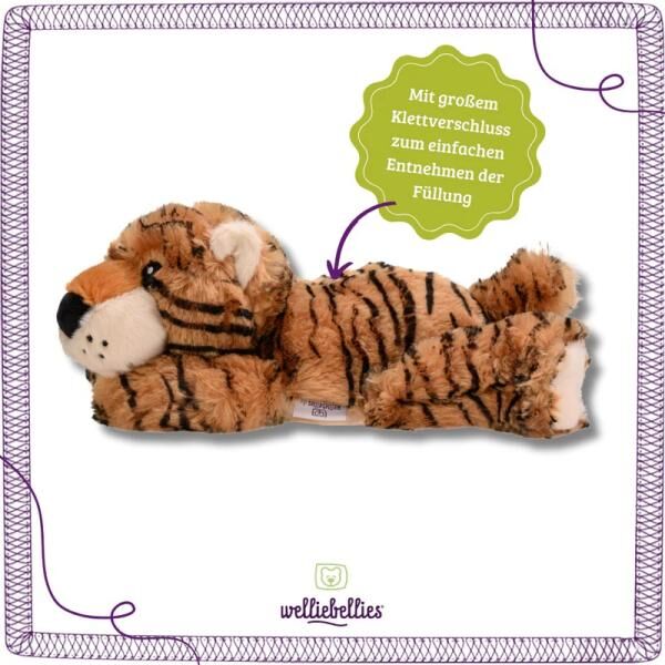 welliebellies® "Tiger groß" Wärmekuscheltier mit Bio-Hirse-Füllung, spendet bis zu 90 min Wärme
