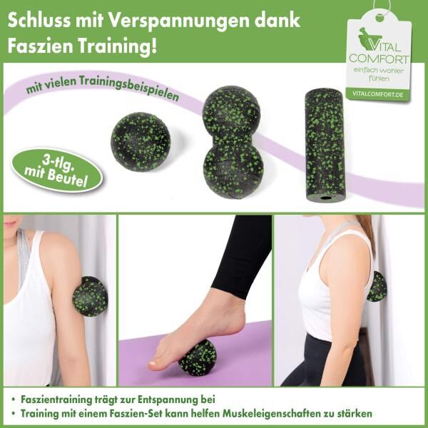 Vital Comfort 3-tlg. Set Faszien-Training, Faszienrolle, Faszienball und Faszien Duoball
