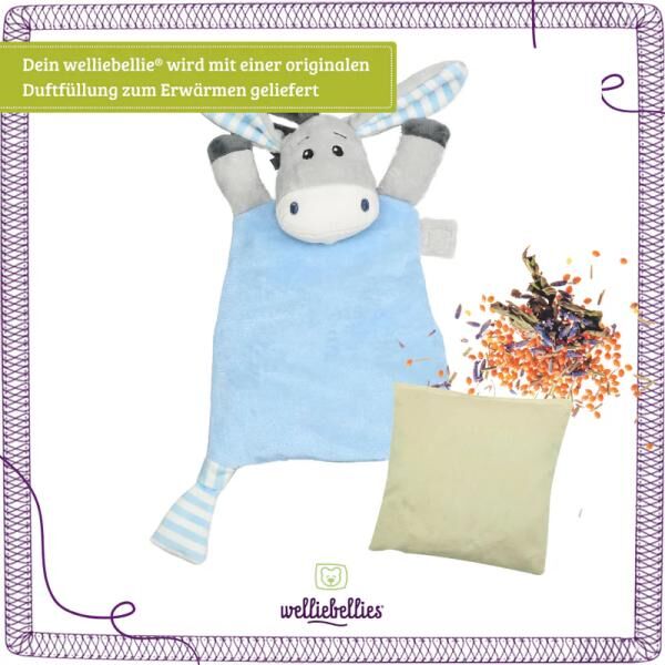 welliebellies® "Schmusetuch Esel" Wärmekuscheltier mit Bio-Hirse-Füllung, bis zu 90 min Wärme