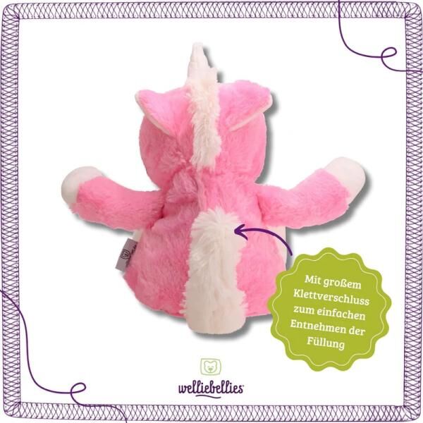 welliebellies® "Einhorn groß" Wärmekuscheltier mit Bio-Hirse-Füllung, spendet bis zu 90 min Wärme