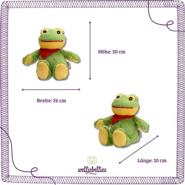 welliebellies® "Frosch groß" Wärmekuscheltier mit Bio-Hirse-Füllung, spendet bis zu 90 min Wärme