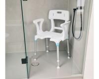 Russka laguna Duschstuhl mit Armlehnen und Rückenlehne,mit Hygieneausschnitt, Belastbarkeit 150 kg