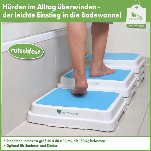 Vital Comfort Trittstufe Badezimmer, Anti-Rutsch beschichtet, 3er Set