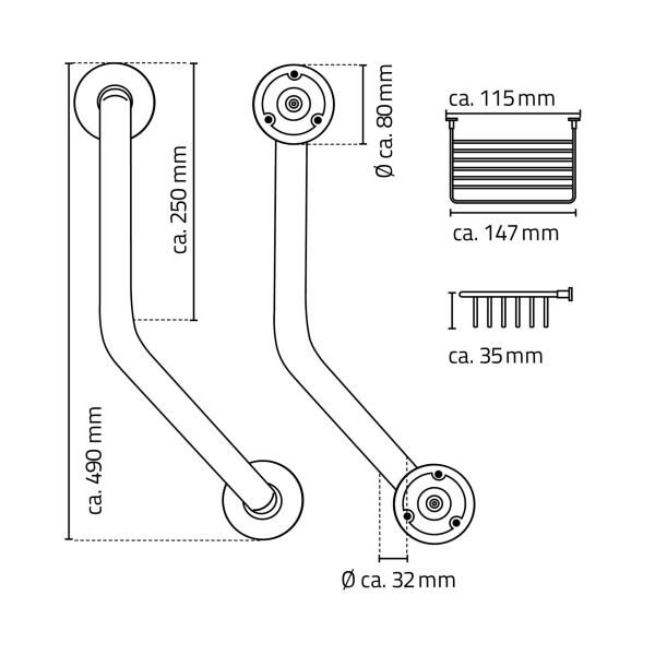 RIDDER Bad Winkel-Haltegriff Sam M mit ergonomisch geformter Grifffläche inkl. Ablagekorb