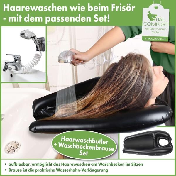 Vital Comfort Haarwaschbutler mit Brause, aufblasbar, mit Wasserhahnverlängerung