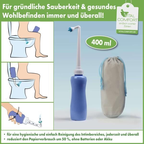 Vital Comfort Bidet und Intimdusche 400 ml reduziert den Papierverbrauch