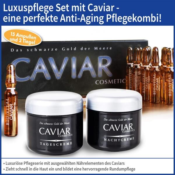 Bio-Vital Pflegeset 3-tlg. Caviar Tag- und Nachtcreme mit Caviar-Ampullen (15 Stk.)