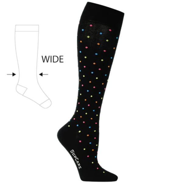 SupCare Stützstrumpf Kniestrümpfe mit Baumwolle für breite Waden KKL1, gepunktet