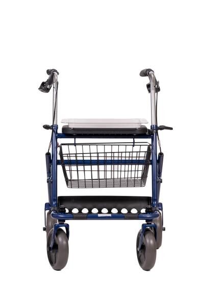 ANTAR Stahl Rollator faltbar und leicht zu transportieren inkl. Korb und Tablett, grau