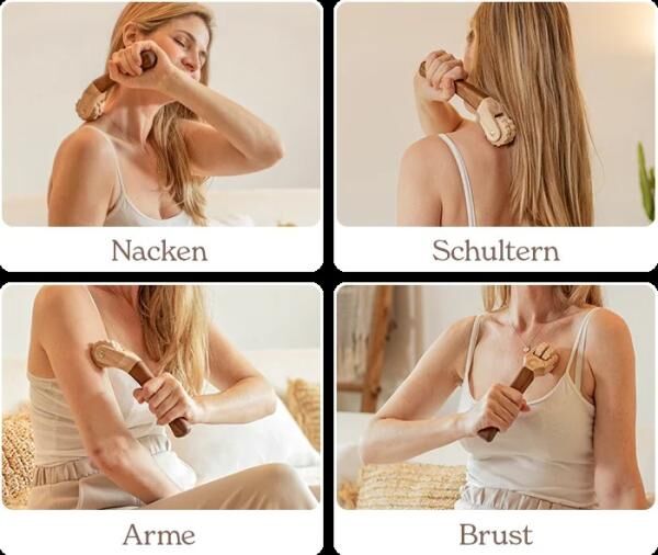 styleholz® Massage-Roller aus Eschenholz, 22,5 cm, stimuliert die Haut und Durchblutung