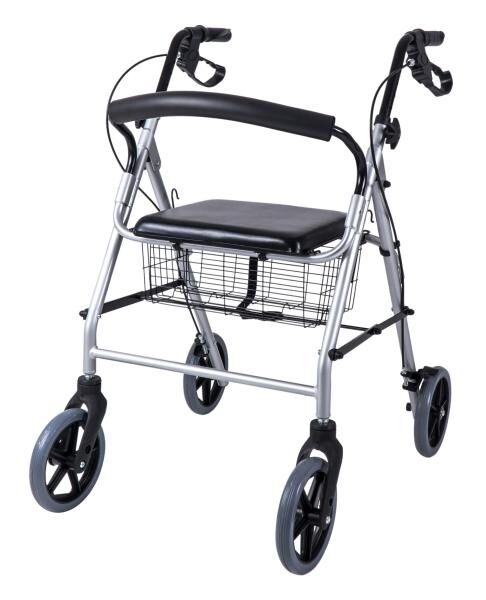 RIDDER Rollator Eco mit Rückenlehne, schwarz, Falttechnik inkl. Einkaufskorb