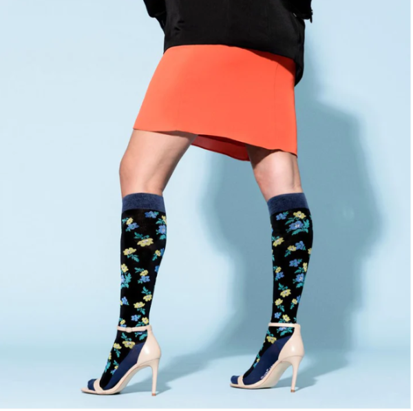 SupCare Stützstrumpf Kniestrümpfe mit Baumwolle für breite Waden KKL1, Blümchen Design