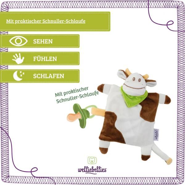 welliebellies® "Schmusetuch Kuh" Wärmekuscheltier mit Bio-Hirse-Füllung, spendet bis zu 90 min Wärme