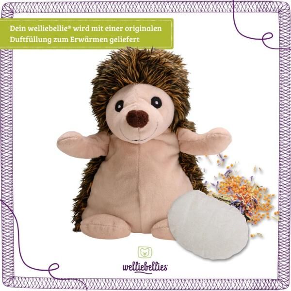 welliebellies® "Igel groß" Wärmekuscheltier mit Bio-Hirse-Füllung, spendet bis zu 90 min Wärm