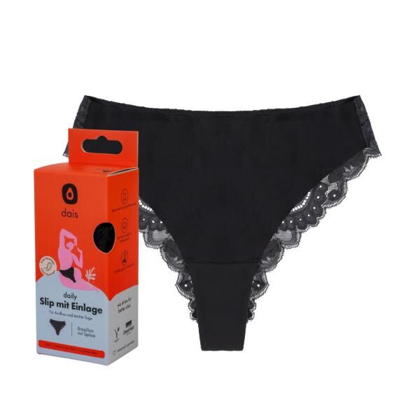 dais Periodenunterwäsche Brazilian Daily mit Spitze u. Einlage, für leichte Tage, 3er Bundle Schwarz